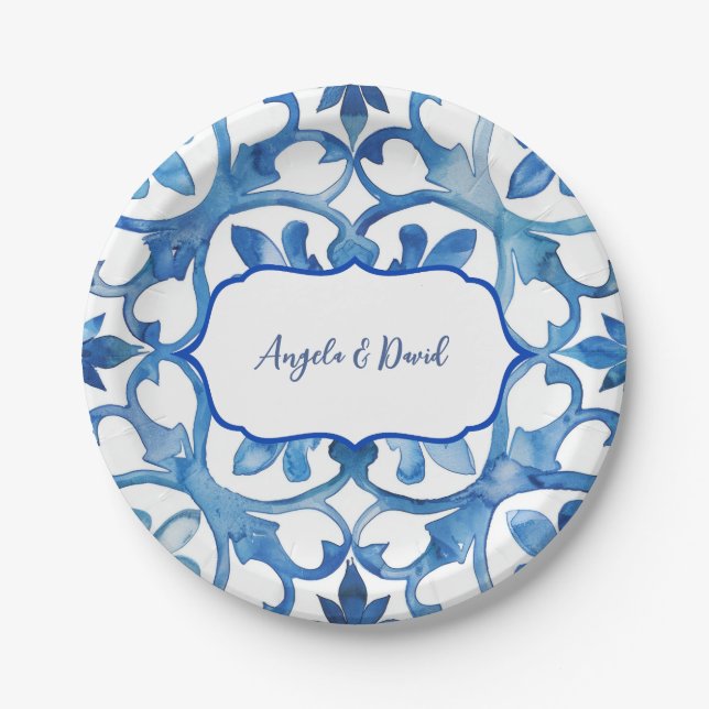 Amalfi Coast Blue White Tiles Italy  Paper Plates (Front)