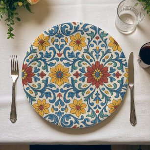 Amalfi Coast Floral Elegant Bohemian Botanical Paper Plates