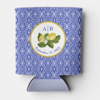 Amalfi Coast I Italian Lemon & Blue Tile Mongram Can Cooler