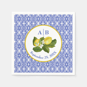 Amalfi Coast I Italian Lemon & Blue Tile Mongram Napkins