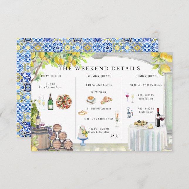 Amalfi Coast | Illustrated Wedding Weekend Details Enclosure Card (Front/Back)