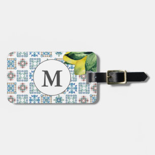 Amalfi Coast Inspired Watercolor Tile & Lemon Luggage Tag