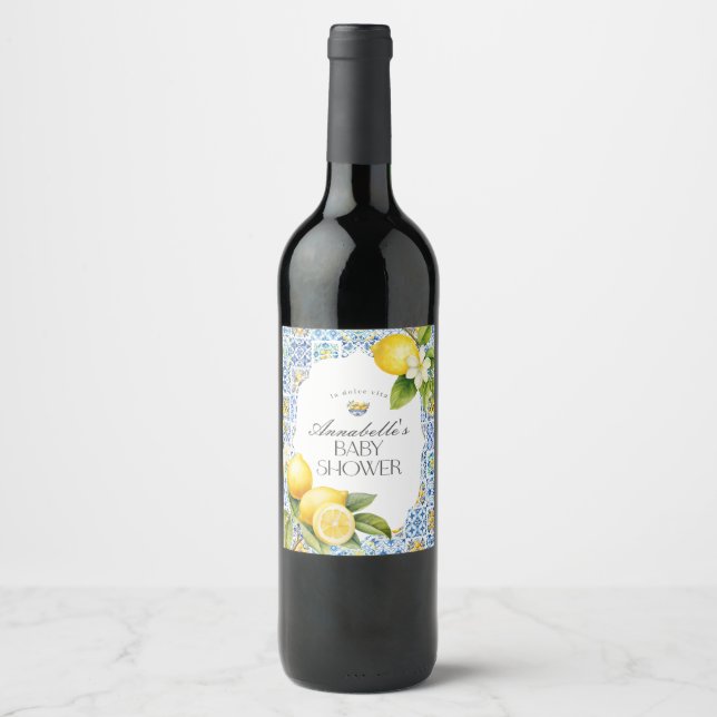 Amalfi Coast Italian Baby Shower Barware Wine Label (Front)