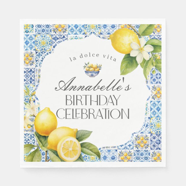 Amalfi Coast Italian Birthday Party Table Decor Napkins (Front)