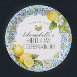 Amalfi Coast Italian Birthday Party Table Decor Paper Plates<br><div class="desc">Transport yourself to the sun-kissed shores of the Mediterranean with our Amalfi Coast theme party decor. Embrace the vibrant charm of Italy's picturesque coastline with our signature collection featuring bright blue tiles and zesty lemons, Infused with the essence of Positano and Tuscan allure reminiscent of the Mediterranean seascape. Whether you're...</div>