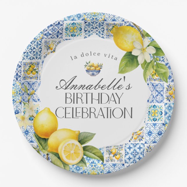 Amalfi Coast Italian Birthday Party Table Decor Paper Plates (Front)