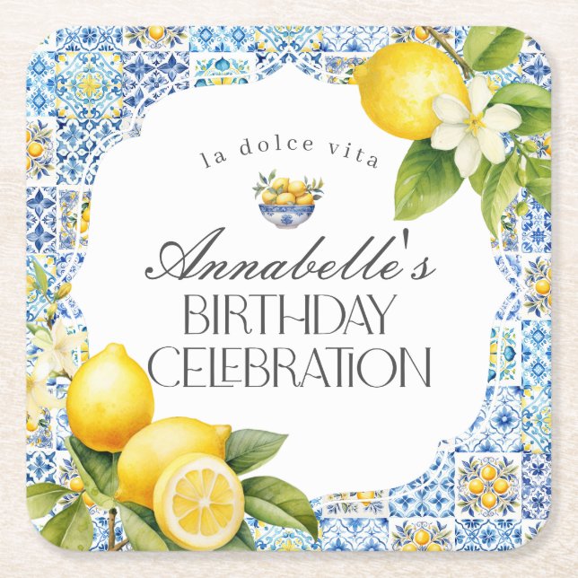 Amalfi Coast Italian Birthday Party Table Decor Square Paper Coaster (Front)