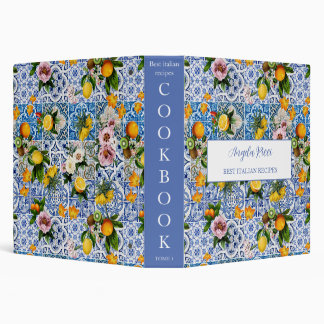 Amalfi Coast Italian Blue Tiles Lemon Cookbook 3 Ring Binder
