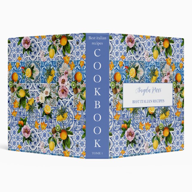 Amalfi Coast Italian Blue Tiles Lemon Cookbook 3 Ring Binder (Background)