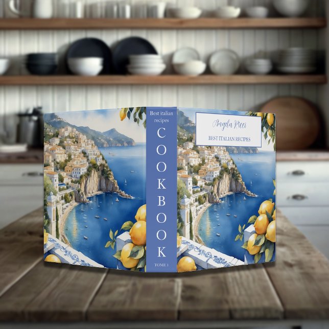 Amalfi Coast Italian Blue Tiles Lemon Cookbook 3 Ring Binder (Creator Uploaded)