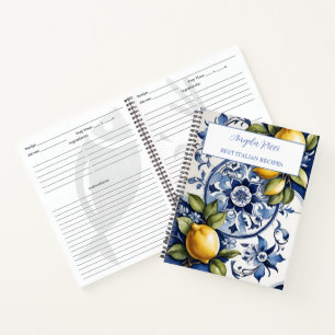 Amalfi Coast Italian Blue Tiles Lemon Cookbook Notebook
