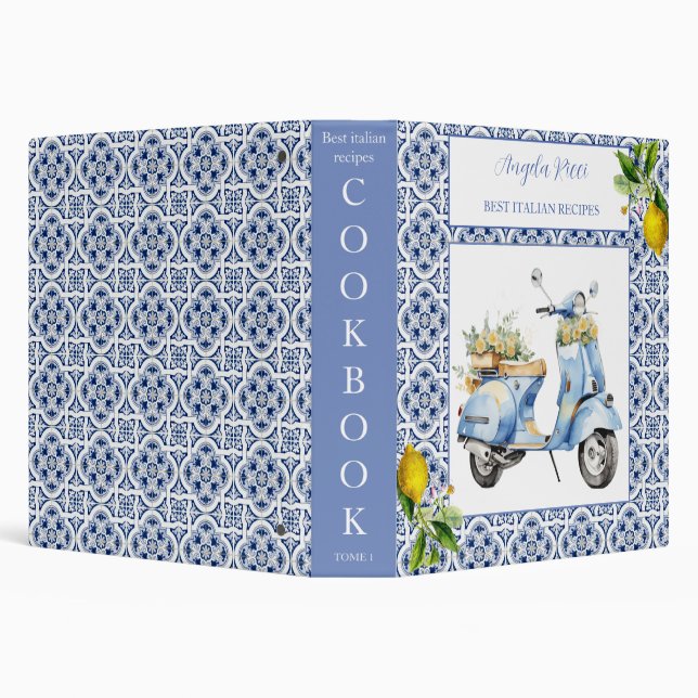 Amalfi Coast Italian Blue Tiles Scooter Cookbook 3 Ring Binder (Background)