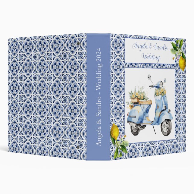 Amalfi Coast Italian Blue Tiles Scooter Wedding 3 Ring Binder (Background)