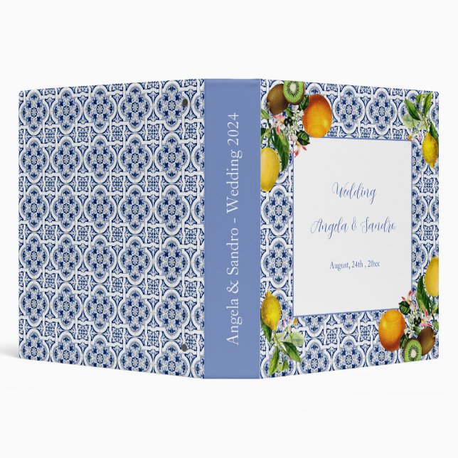 Amalfi Coast Italian Blue Tiles Scooter Wedding 3 Ring Binder (Background)