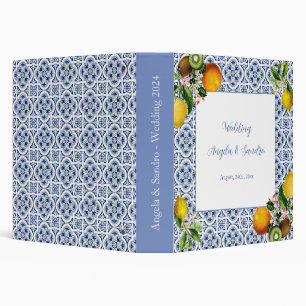 Amalfi Coast Italian Blue Tiles Wedding 3 Ring Binder