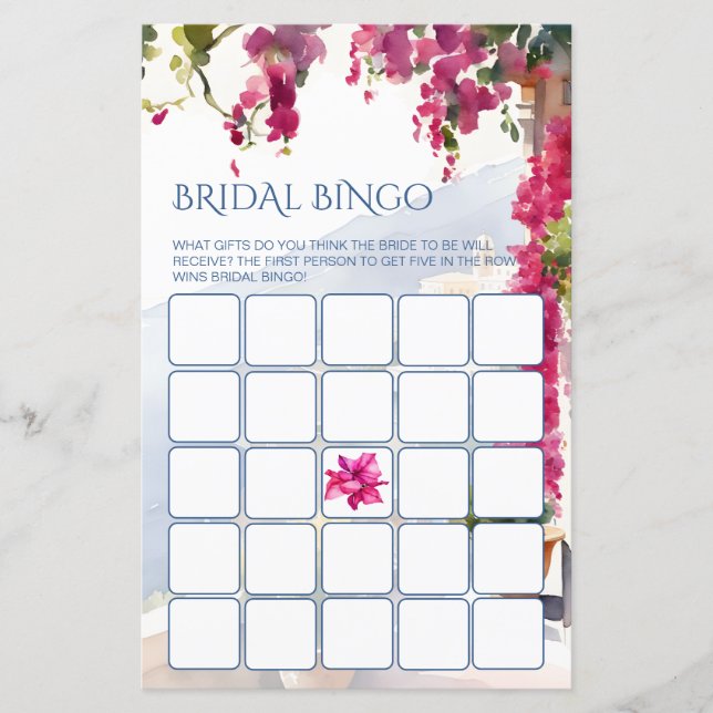 Amalfi coast Italian bridal shower games bingo (Front)