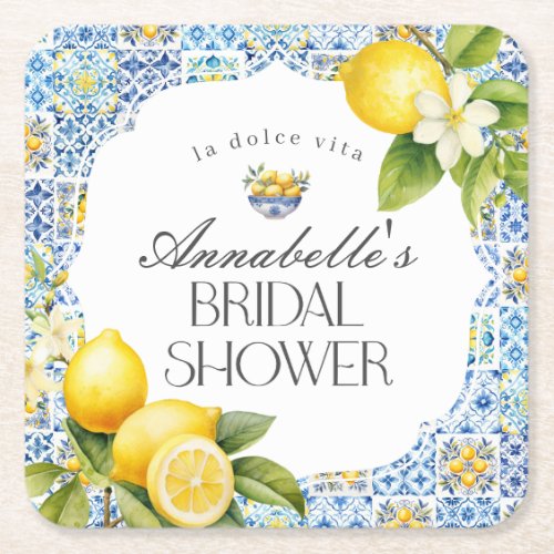 Amalfi Coast Italian Bridal Shower Table Decor Square Paper Coaster