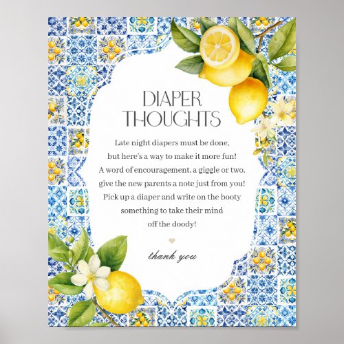 Amalfi Coast Italian Diaper Thoughts Baby Shower Poster