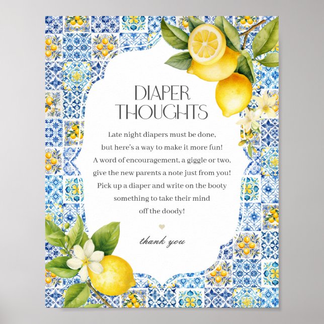 Amalfi Coast Italian Diaper Thoughts Baby Shower Poster (Front)