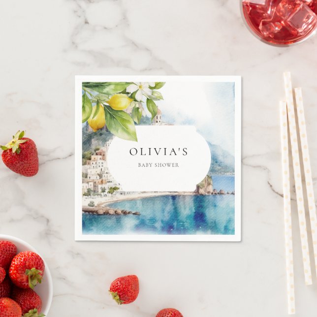 Amalfi Coast Italian Lemon Mediterranean Party Napkins (Insitu)