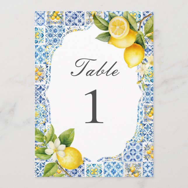 Amalfi Coast Italian Lemon Table Numbers (Front)
