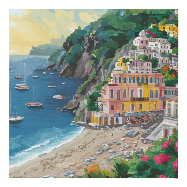 Amalfi Coast, Italy Beautiful Places Painting Gift Faux Canvas Print (Front)