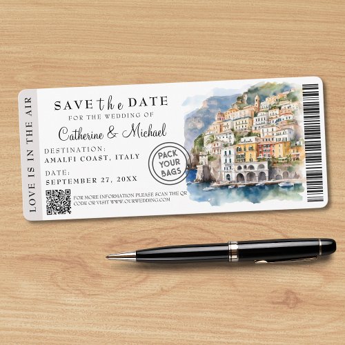 Amalfi Coast Italy Boarding Pass Destination Save The Date