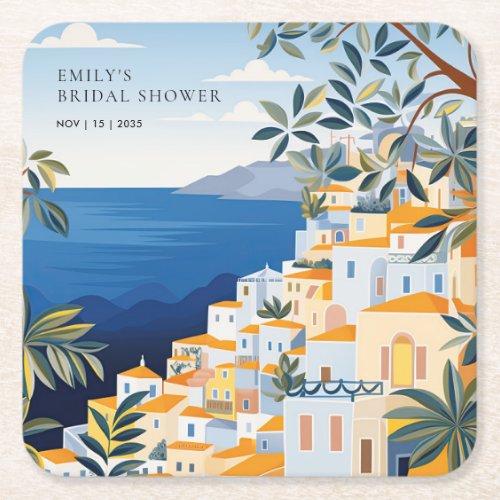 Amalfi Coast Italy Bridal Shower Square Paper Coaster