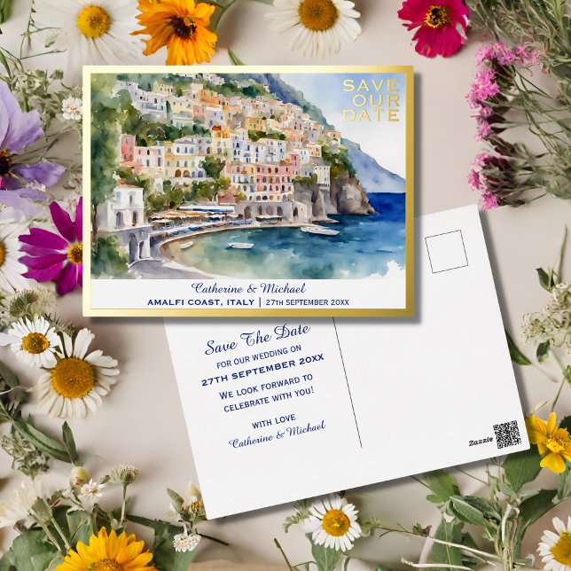 Amalfi Coast Italy Destination Save The Date Foil Holiday Postcard (Creator Uploaded)