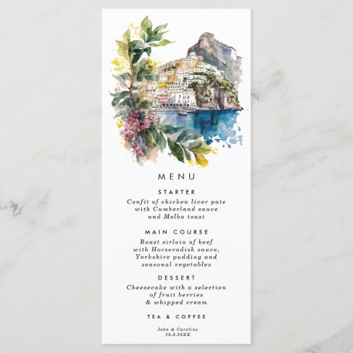 Amalfi Coast Italy floral wedding menu cards
