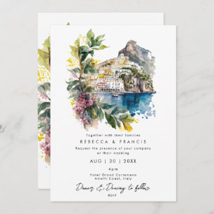 Amalfi Coast, Italy florals wedding invitation