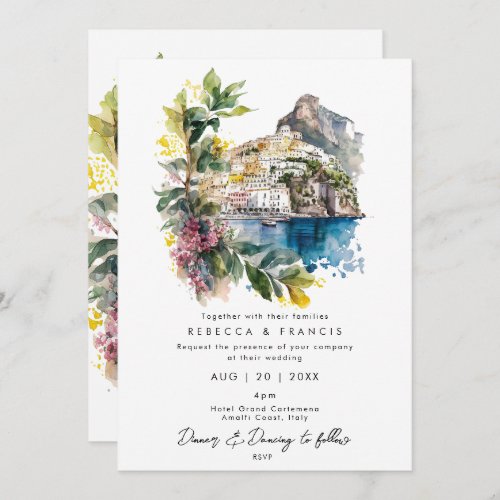 Amalfi Coast Italy florals wedding invitation
