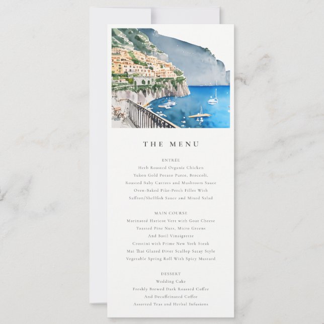 Amalfi Coast Italy Landscape Wedding Menu Card (Front)