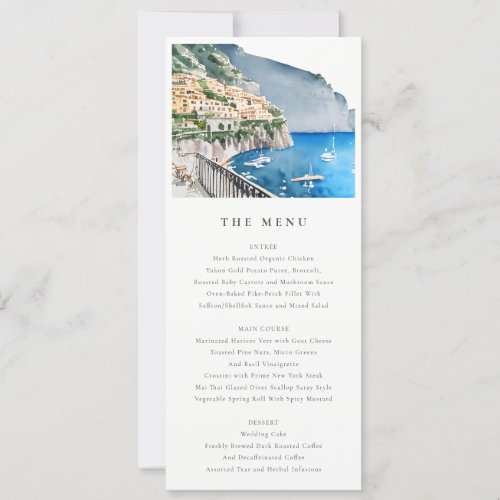 Amalfi Coast Italy Landscape Wedding Menu Card
