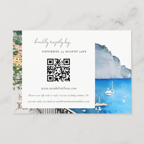 Amalfi Coast Italy  Landscape Wedding QR Code RSVP Enclosure Card