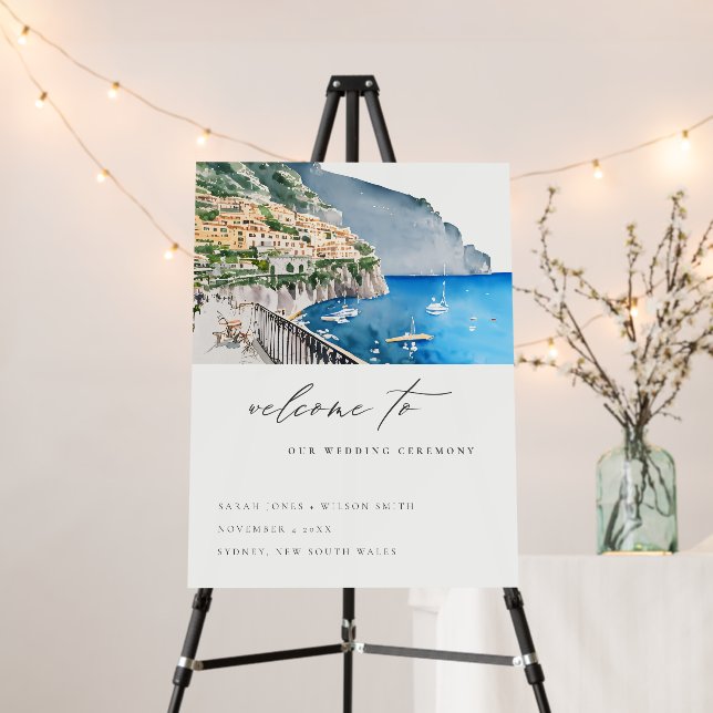 Amalfi Coast Italy Landscape Wedding Welcome Foam Board (In Situ (Stand))