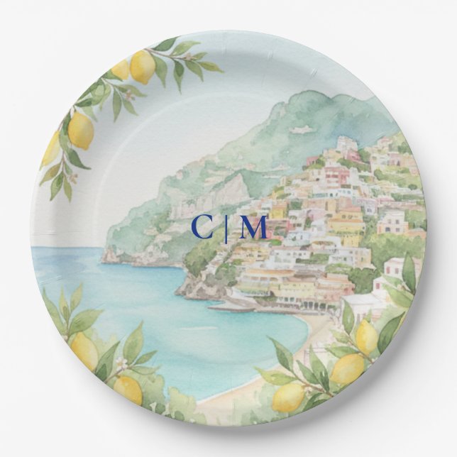 Amalfi Coast Italy Lemon Wedding Paper Plates (Front)