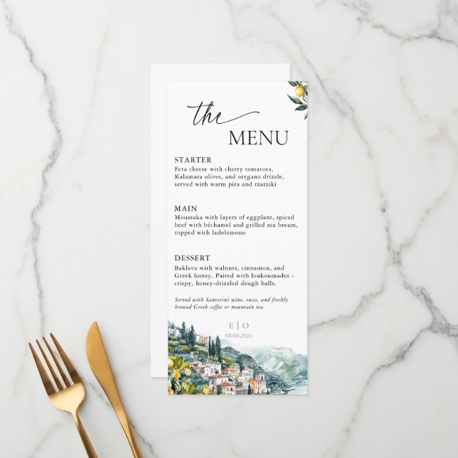 Amalfi Coast Italy Lemon Wedding Summer Menu (Front/Back In Situ)