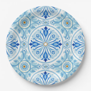 Amalfi Coast Italy Mediterranean Tile Wedding Paper Plates