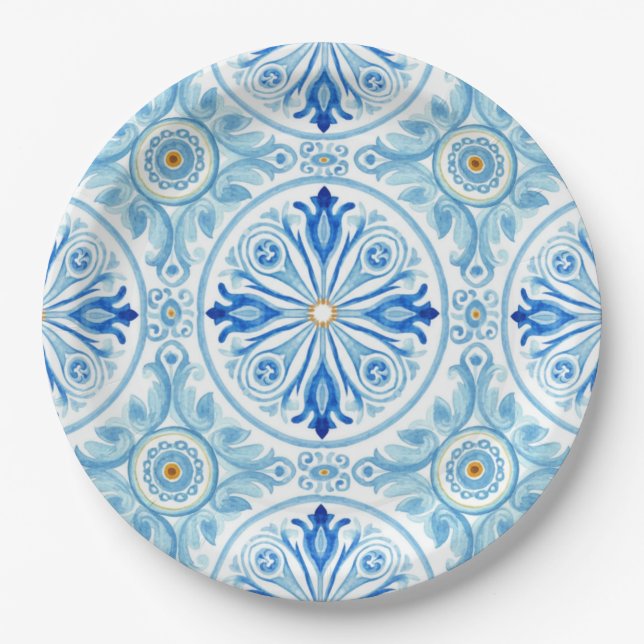 Amalfi Coast Italy Mediterranean Tile Wedding Paper Plates (Front)
