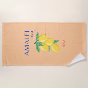 Amalfi Coast Italy, Orange, Pastel Beach Towel