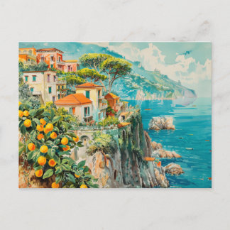 Amalfi Coast, Italy Retro Travel Postcard