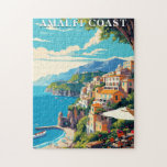 Amalfi Coast Italy Retro Travel Vintage Style  Jigsaw Puzzle<br><div class="desc">Piece together the breathtaking beauty of Italy with this enchanting Amalfi Coast retro travel jigsaw puzzle! Our captivating illustration captures the iconic charm and vibrant scenery of this famous Italian coastline. From the pastel-colored buildings of Positano clinging to dramatic cliffs to the historic allure of Amalfi town and the sparkling...</div>