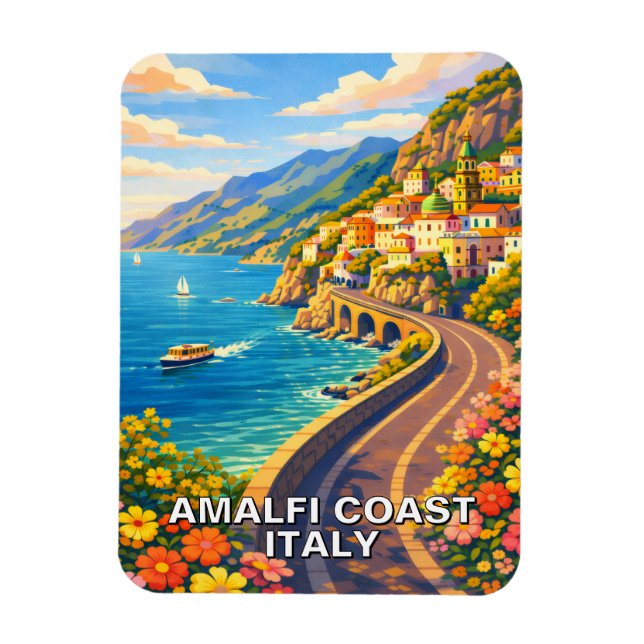 Amalfi Coast Italy Riviera Vintage Travel Magnet (Vertical)