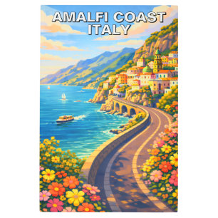 Amalfi Coast Italy Riviera Vintage Travel Wall Metal Print