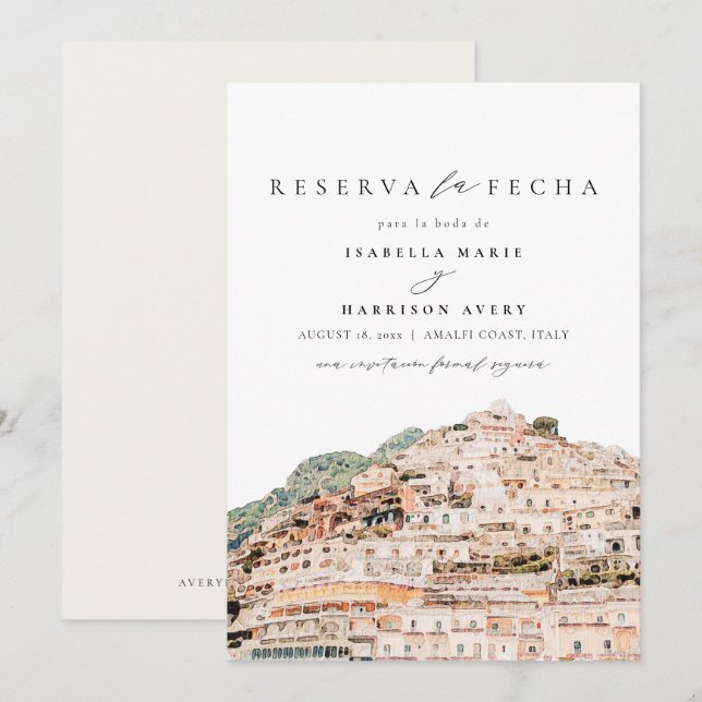 Amalfi Coast Italy Spanish Save the Date Invitation (Front/Back)