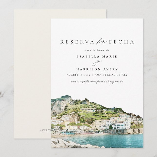 Amalfi Coast Italy Spanish Save the Date Invitation (Front/Back)