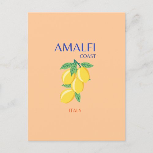 Amalfi Coast Italy Travel Art Pastel Orange Holiday Postcard