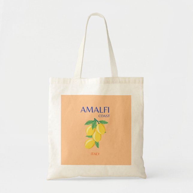Amalfi Coast, Italy, Travel Art, Pastel, Orange Tote Bag (Front)