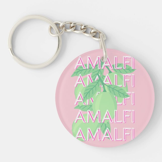 Amalfi Coast, Italy Travel Art, Pink Keychain (Front)